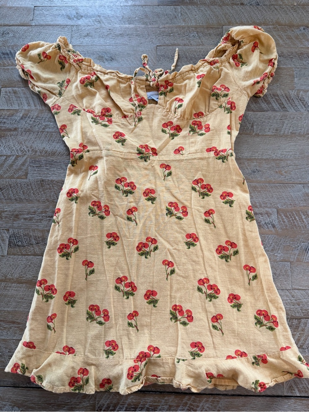 Urban Outfitters Yellow Smocked Dress with Cherries